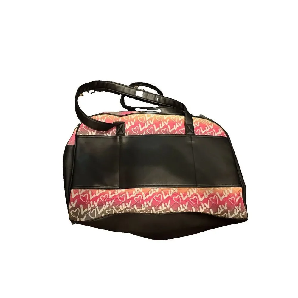 Betsey Johnson Multicolor Quilted Hearts Tote Zip Top Detachable Strap Gold